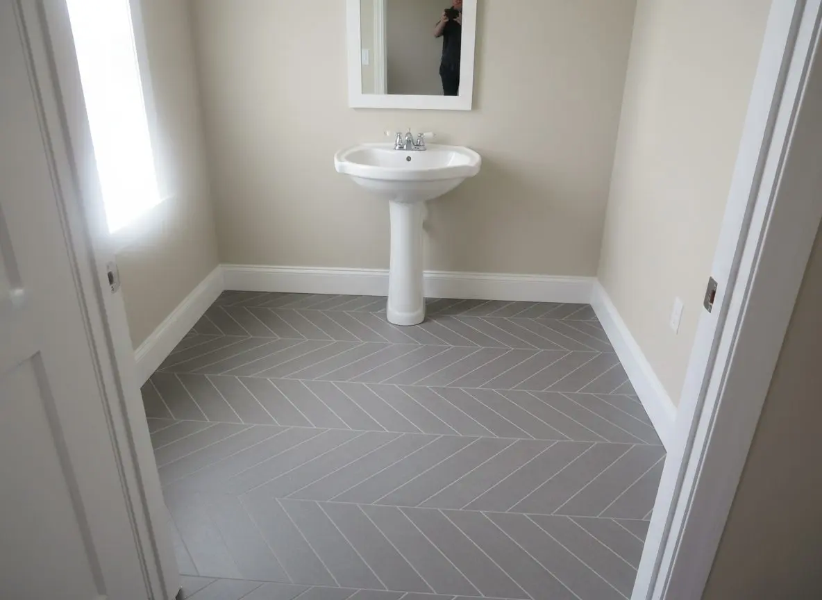 Herringbone floor in a powder room in Easton